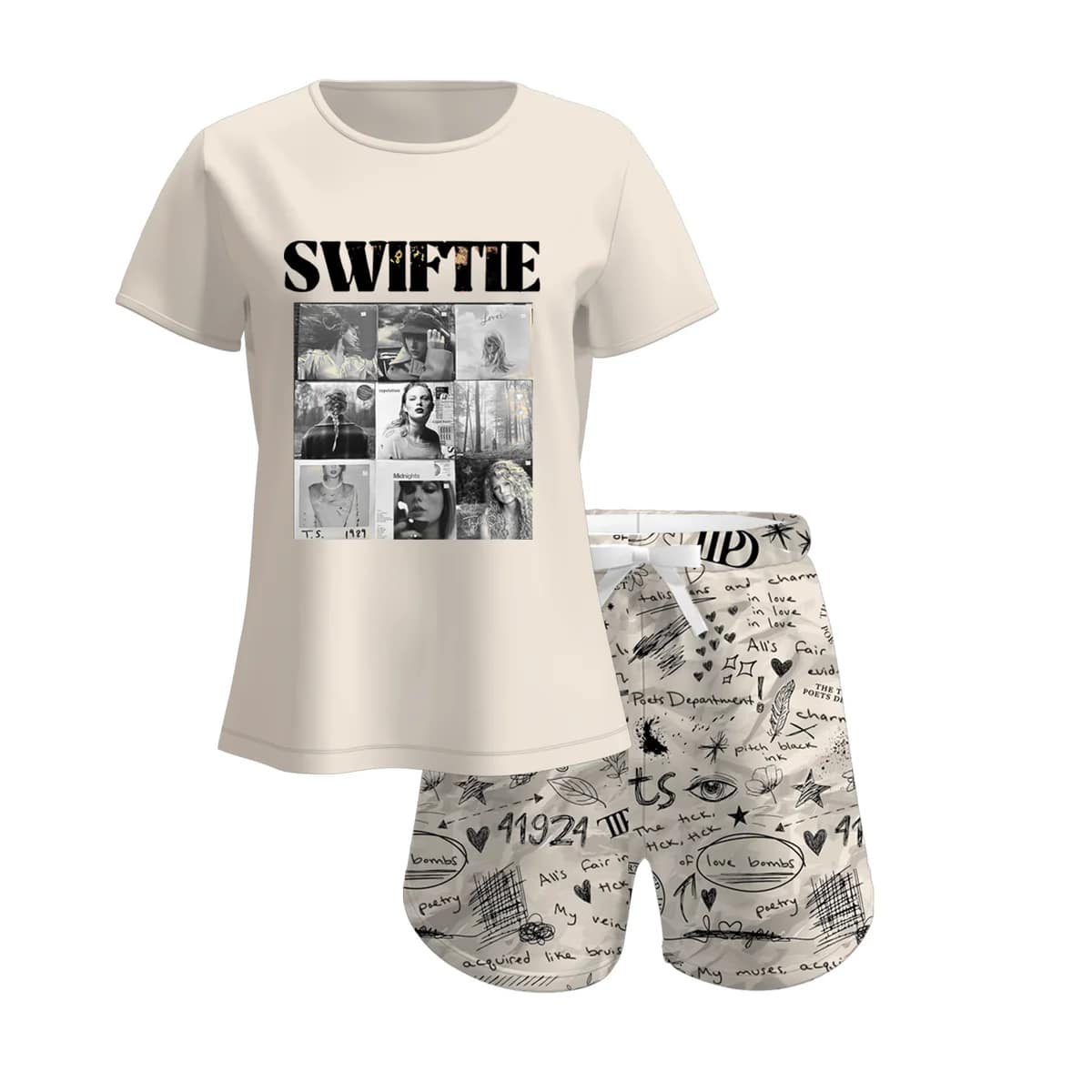 (Custom Design Preorder MOQ 5) Ivory Singer Swiftie Print Girls Summer Clothes Set