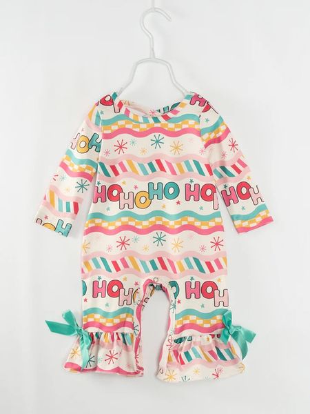 (Custom Design Preorder MOQ 5) HOHOHO Print Baby Girls Christmas Romper