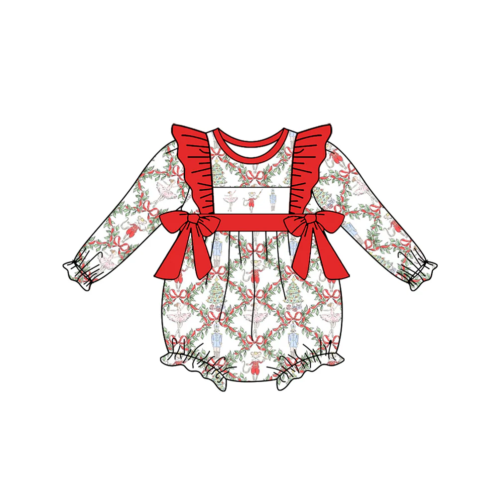 (Custom Design Preorder MOQ 5) Nutcracker Print Baby Girls Christmas Romper