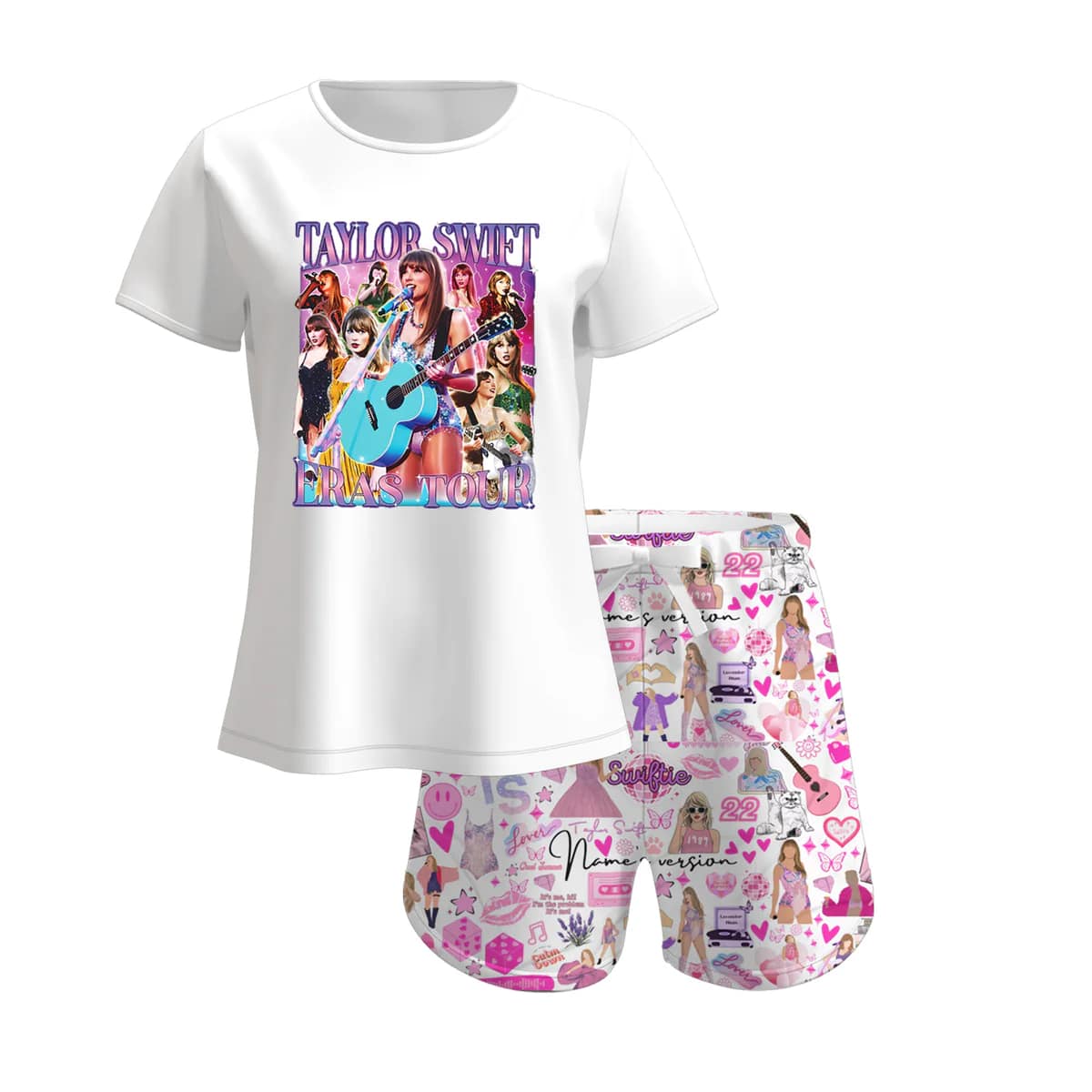 (Custom Design Preorder MOQ 5) White Top Singer Swiftie Shorts Girls Summer Clothes Set