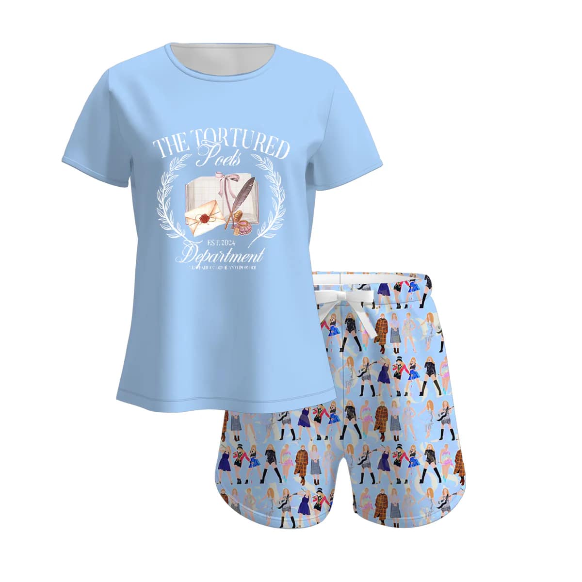 (Custom Design Preorder MOQ 5) Blue Singer Swiftie Print Girls Summer Clothes Set