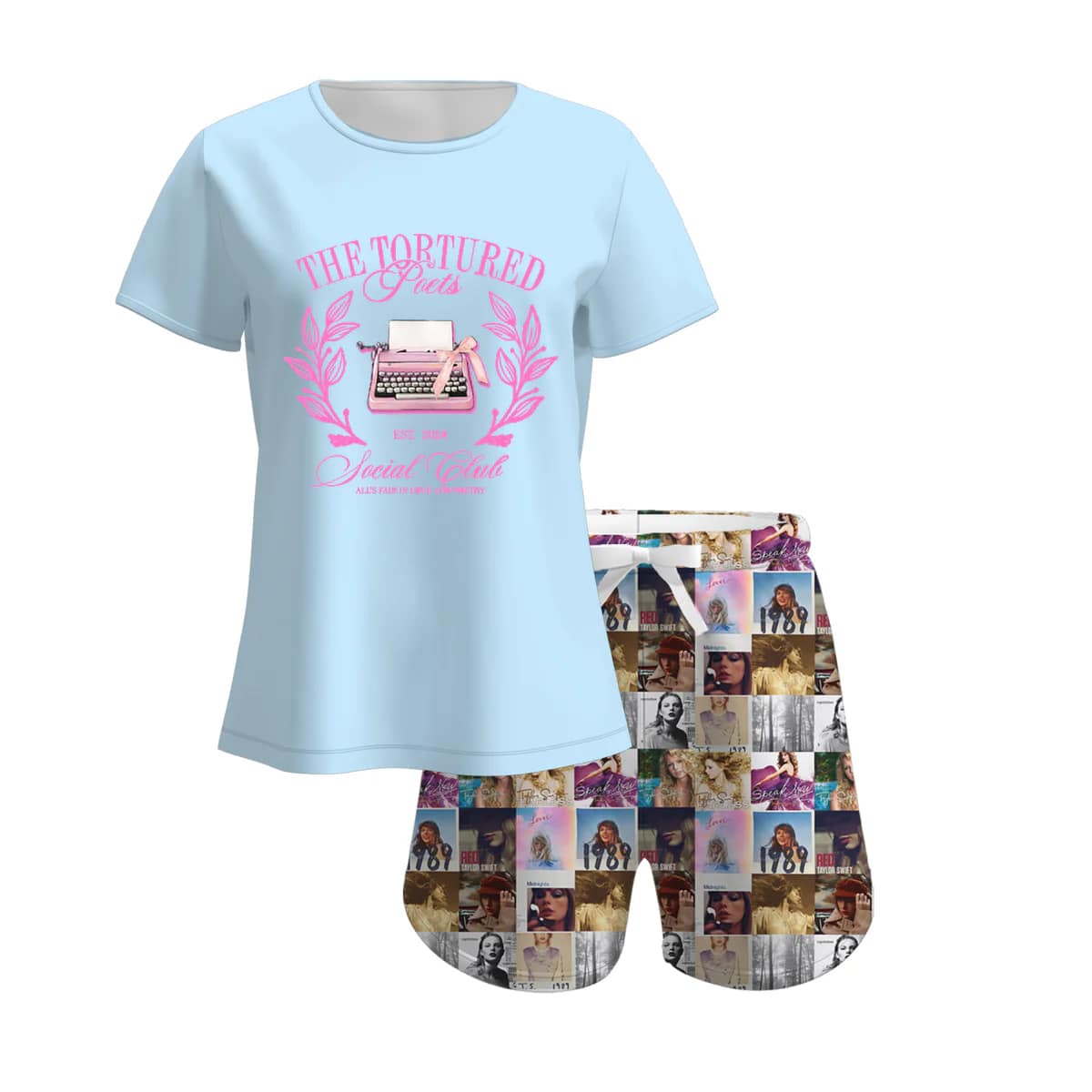 (Custom Design Preorder MOQ 5) Blue Top Singer Swiftie Shorts Girls Summer Clothes Set