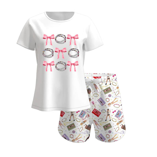 (Custom Design Preorder MOQ 5) White Top Singer Swiftie Shorts Girls Summer Clothes Set