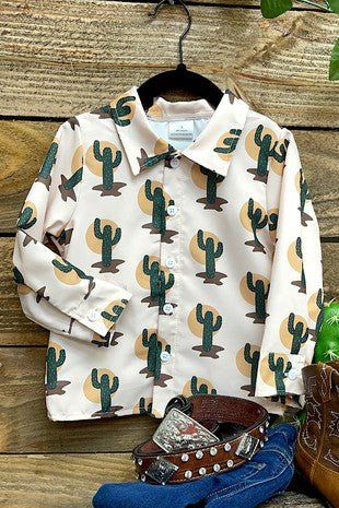 (Custom Design Preorder MOQ 5) Cactus Print Boys Western Tee Shirts Top