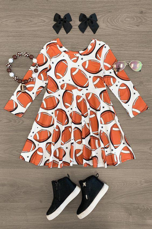 (Custom Design Preorder MOQ 5) Football Print Girls Knee Length Summer Dress