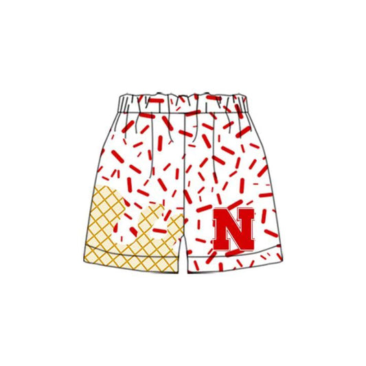 (Custom Design Preorder MOQ 5 Each Item) Team's N Red Sprinkles Print Summer Bottom Shorts Mom and Me Matching Clothes
