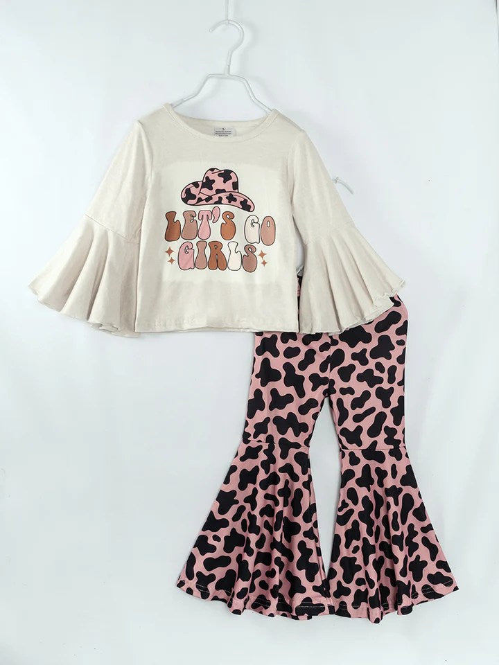 (Custom Design Preorder MOQ 5) Let's Go Girls Top Bell Pants Girls Western Clothes Set