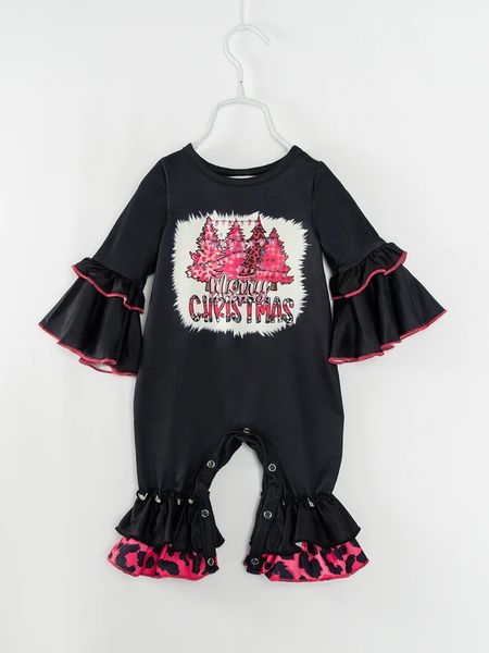 (Custom Design Preorder MOQ 5) Pink Christmas Tree Print Baby Girls Christmas Romper