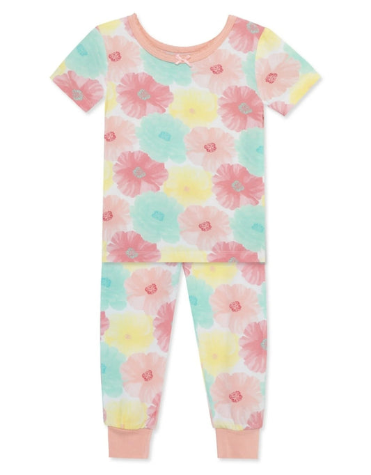 (Custom Design Preorder MOQ 5) Colorful Flowers Print Girls Pajamas Clothes Set