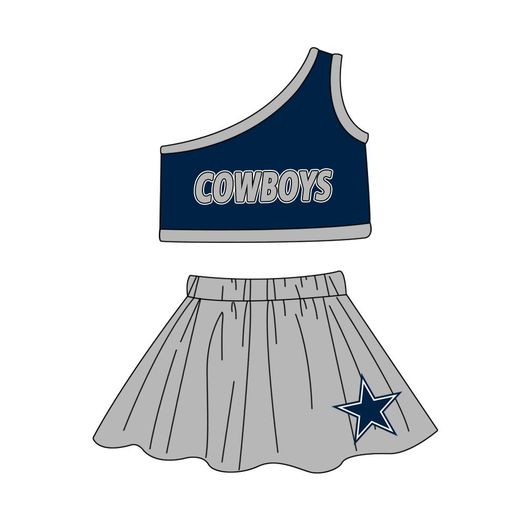 (Custom Design Preorder MOQ 5) Team's Cowboys Star Print Girls Summer Skirts Clothes Set