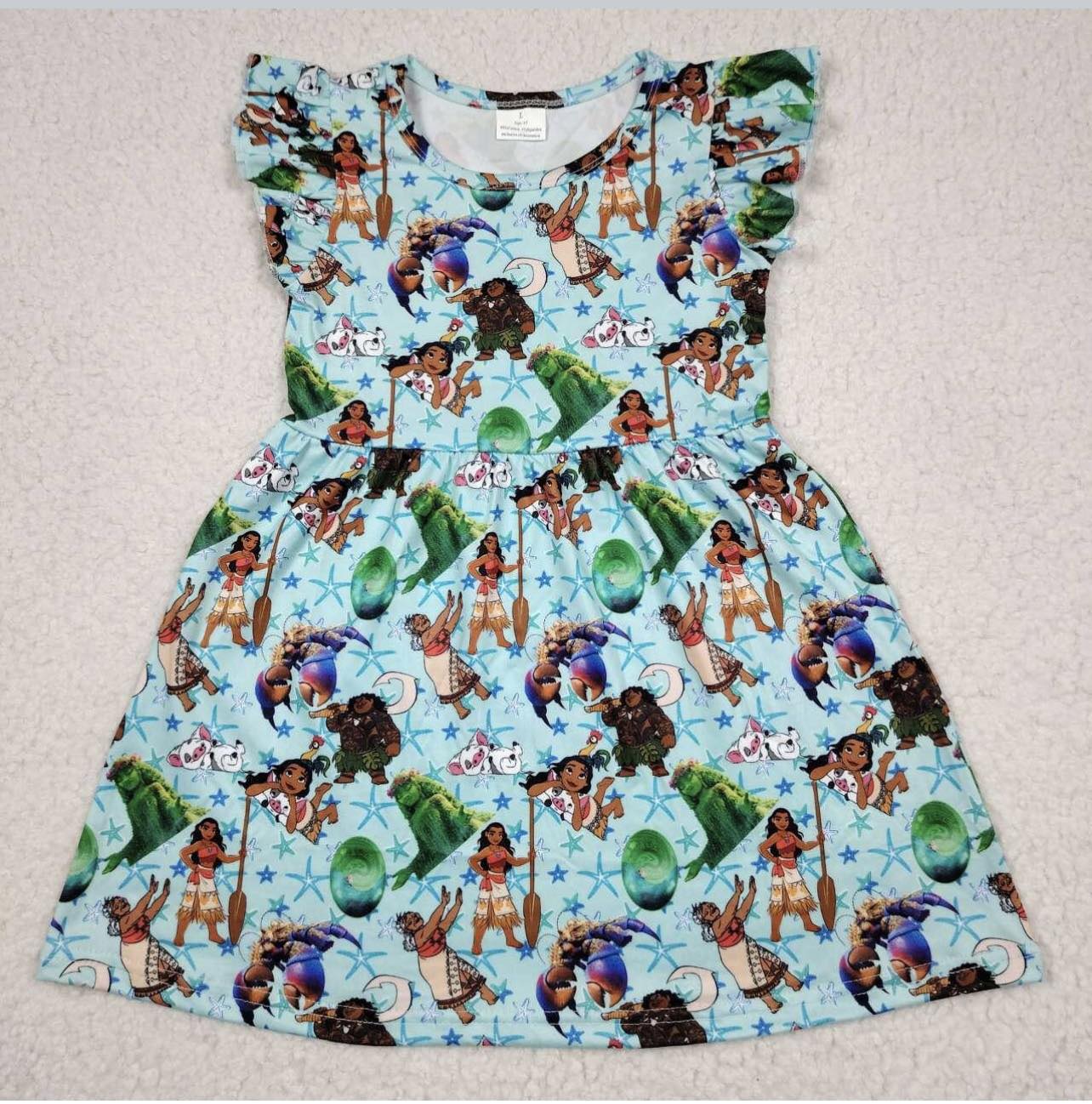 (Custom Design Preorder MOQ 5) Cartoon Princess Print Girls Knee Length Summer Dress