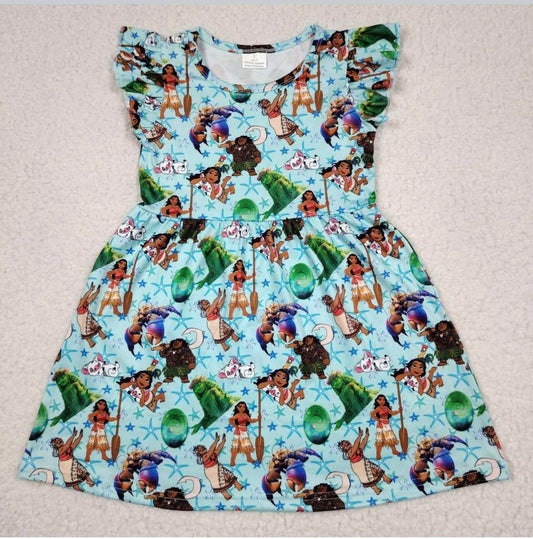 (Custom Design Preorder MOQ 5) Cartoon Princess Print Girls Knee Length Summer Dress