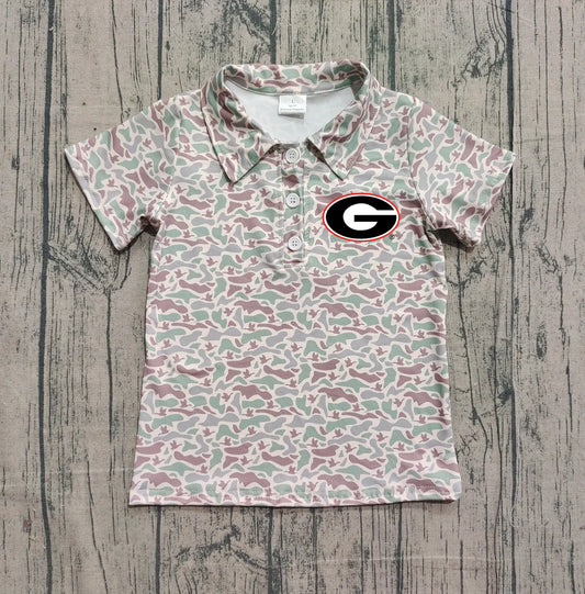 (Custom Design Preorder MOQ 5 Each Item) Team's Georgia Duck Green Camo Print Short Sleeve Polo Top Mom and Me Matching Clothes