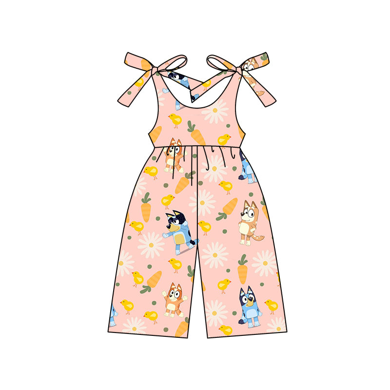 (Custom Design MOQ 5) Cartoon Dog Carrot Print Girls Easter Jumpsuits