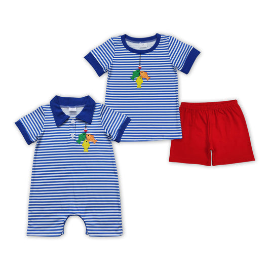 Fishing Embroidery Stripes Brothers Summer Matching Clothes