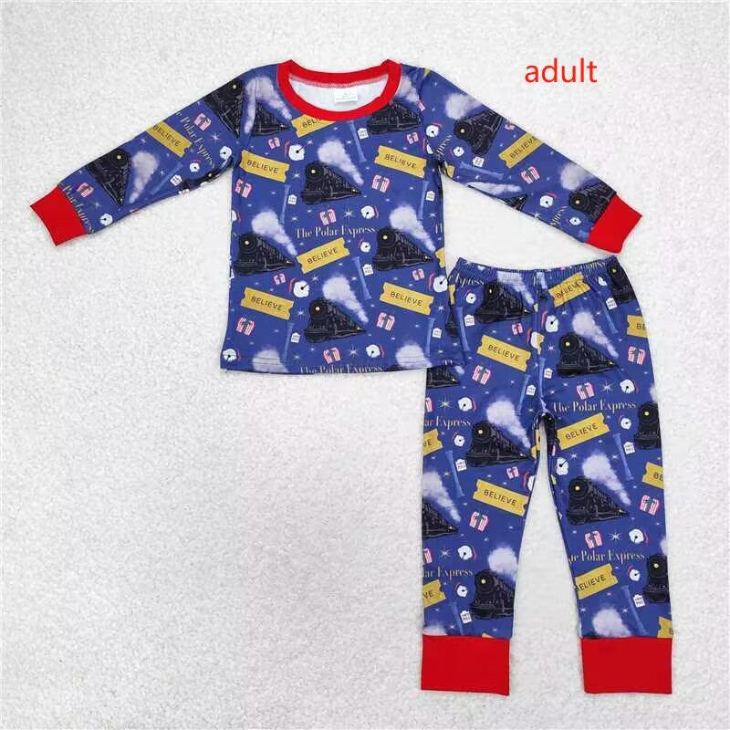 (Custom Design Preorder MOQ 5) Adult Polar Express Print Man Christmas Pajamas Clothes Set