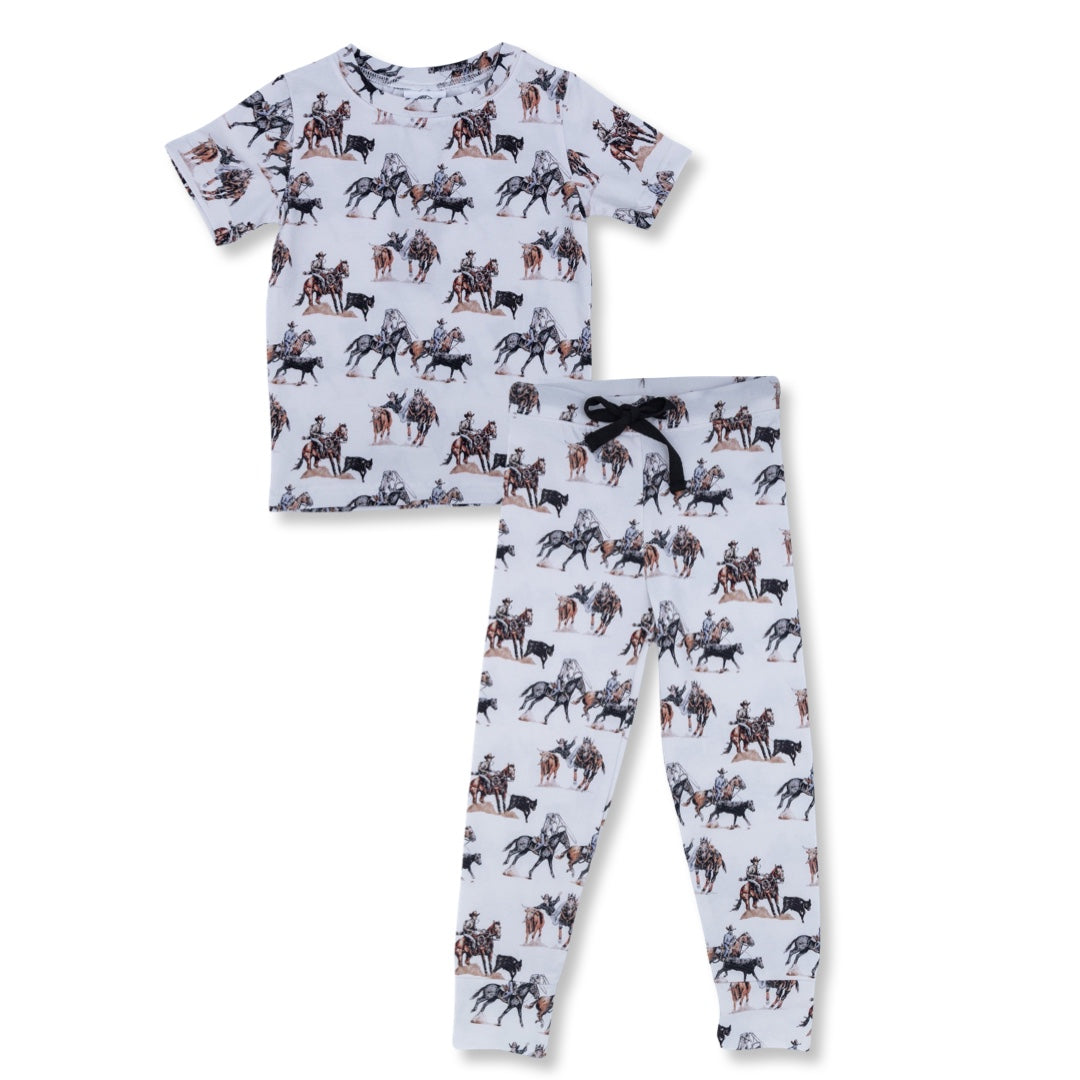 (Custom Design Preorder MOQ 5) Cowboy Print Kids Western Pajamas Clothes Set