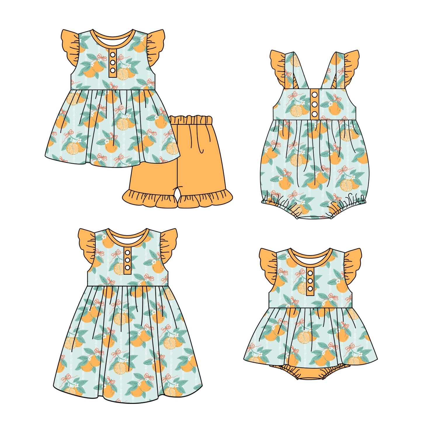 11.16(Custom Design Preorder MOQ 5 Each Design) Orange Print Girls Summer Matching Clothes Sibling Wear