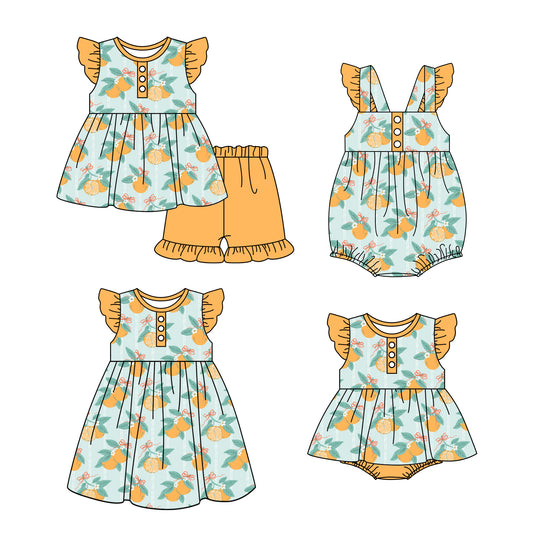 11.16(Custom Design Preorder MOQ 5 Each Design) Orange Print Girls Summer Matching Clothes Sibling Wear