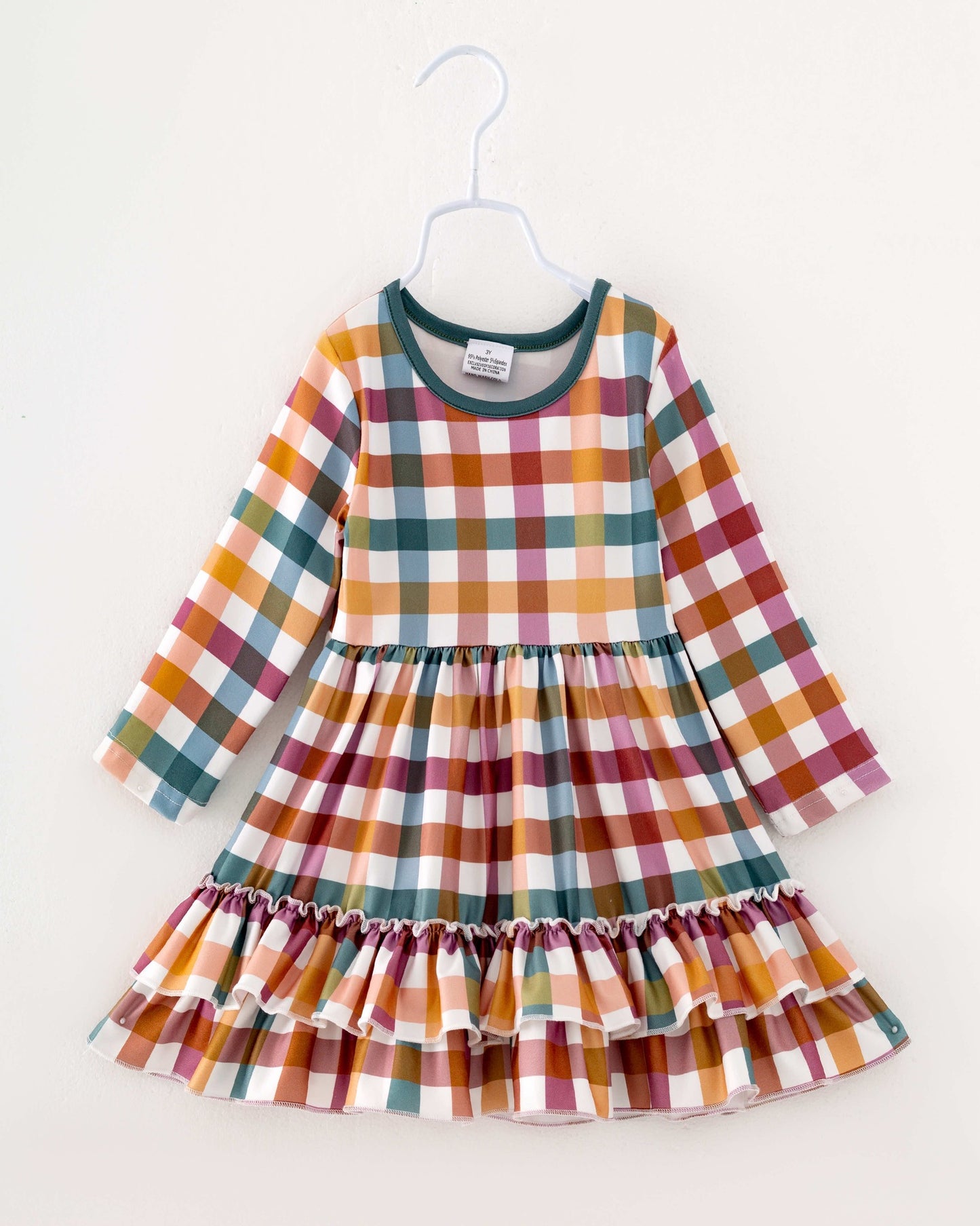 (Custom Design Preorder MOQ 5) Blue Wine Orange Plaid Print Girls Knee Length Fall Dress