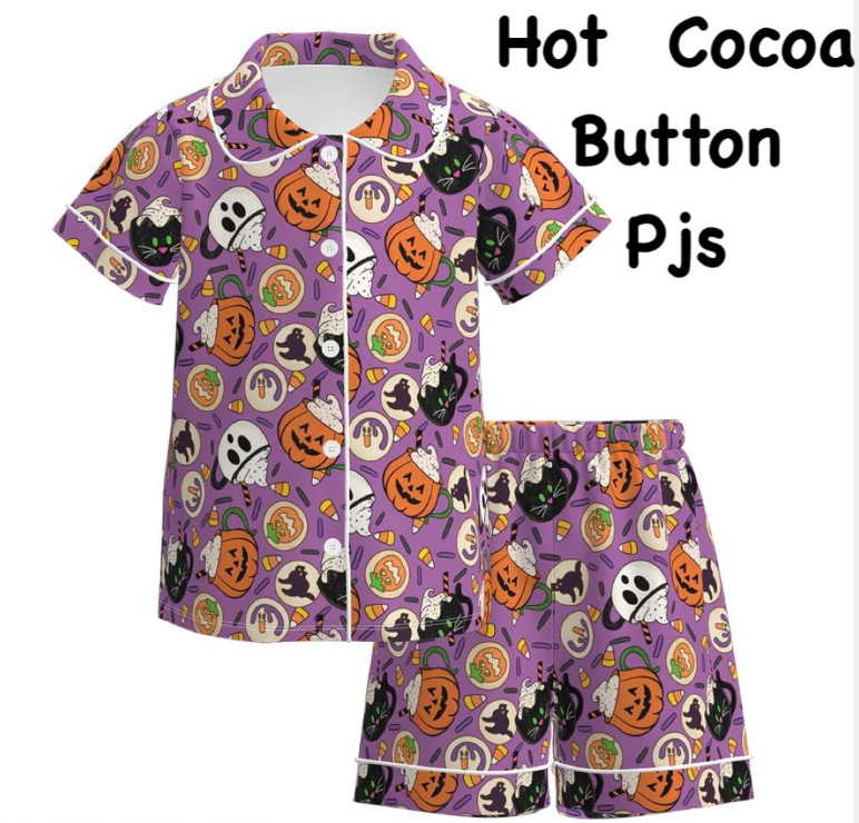 (Custom Design Preorder MOQ 5 Each Design) Pumpkin Candy Print Halloween Buttons Pajamas Sets Mom and Me Matching Clothes