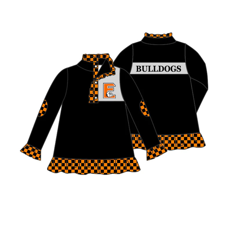 (Custom Design Preorder MOQ 5) Team's Bulldogs Print Girls Long Sleeve Pullover Buttons Tops