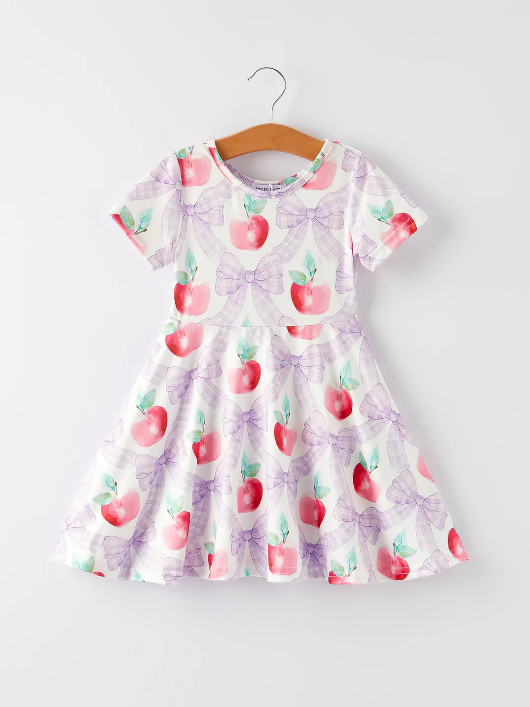 (Custom Design Preorder MOQ 5) Apple Bows Print Girls Back to School Knee Length Dress