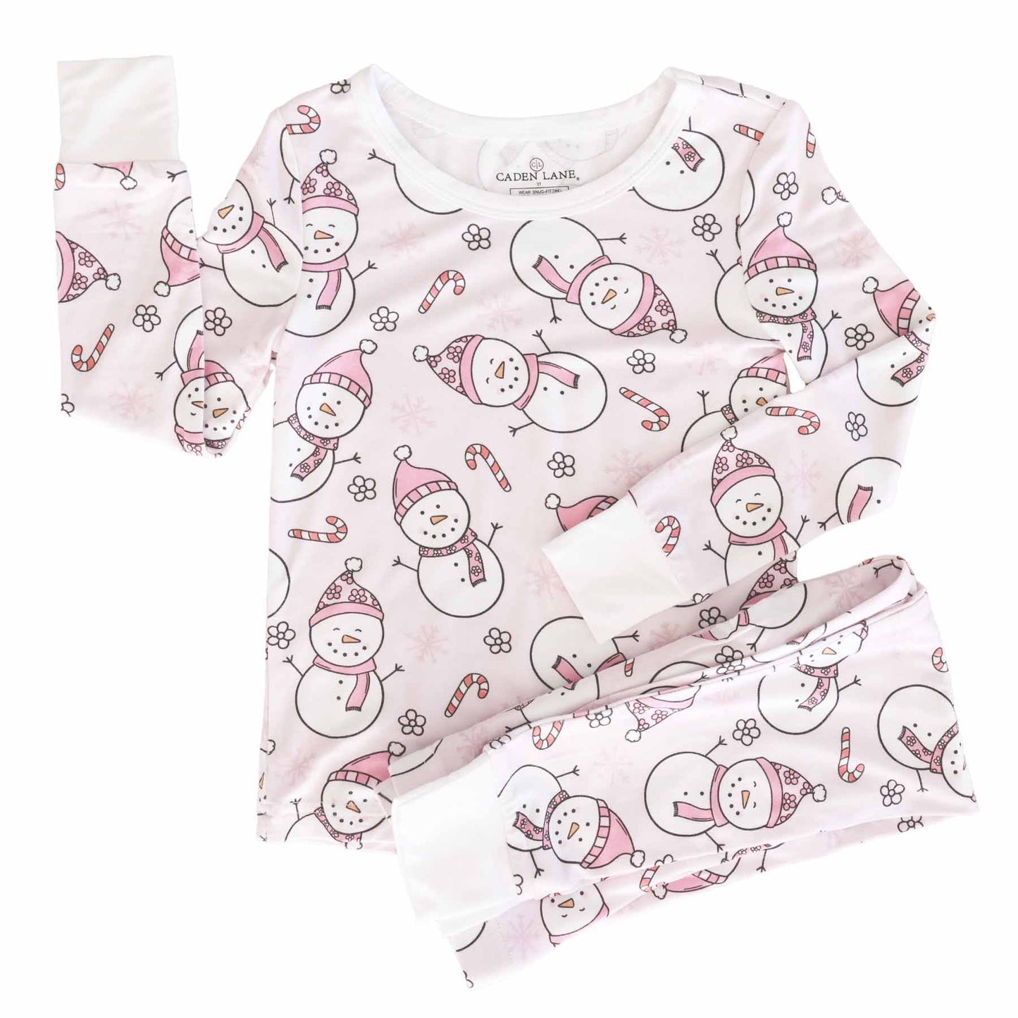 (Custom Design Preorder MOQ 5) Snowman Pink Print Girls Christmas Pajamas Clothes Set