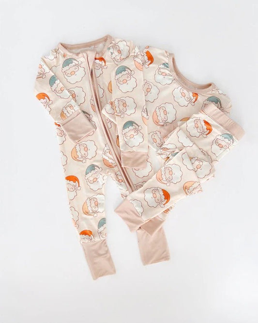 (Custom Design Preorder MOQ 5)  Santa Print Baby Christmas Sleeper Zipper Romper