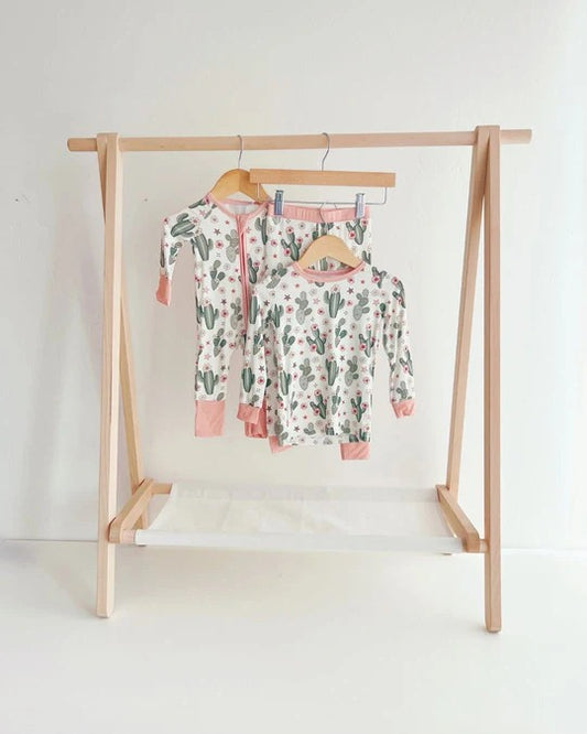 (Custom Design Preorder MOQ 5) Cactus Flowers Print Girls Fall Pajamas Clothes Set