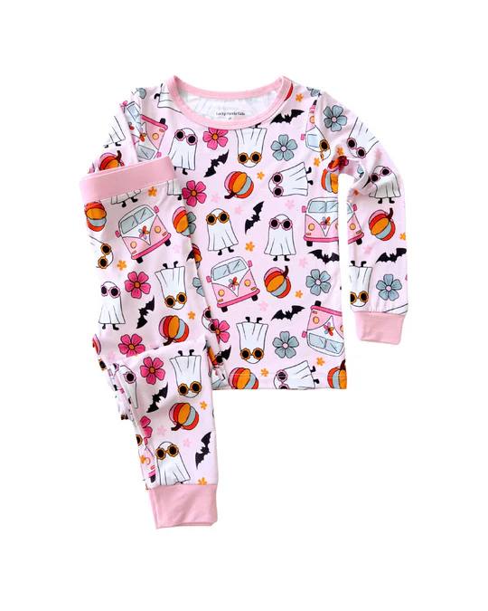 (Custom Design Preorder MOQ 5) Ghost Pumpkin Flowers Print Boys Halloween Pajamas Clothes Set