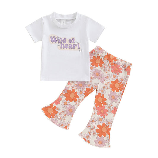 (Custom Design Preorder MOQ 5) Wild at Heart Top Flowers Pants Girls Fall Clothes Set