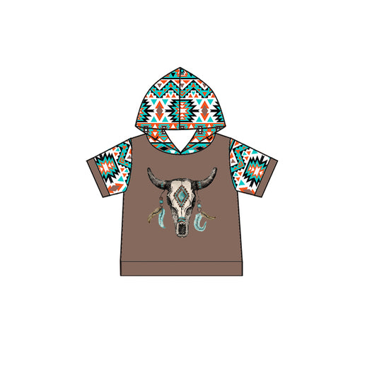 (Custom Design Preorder MOQ 5) Short Sleeve Aztec Boys Western Hoodie Tee Shirts Top