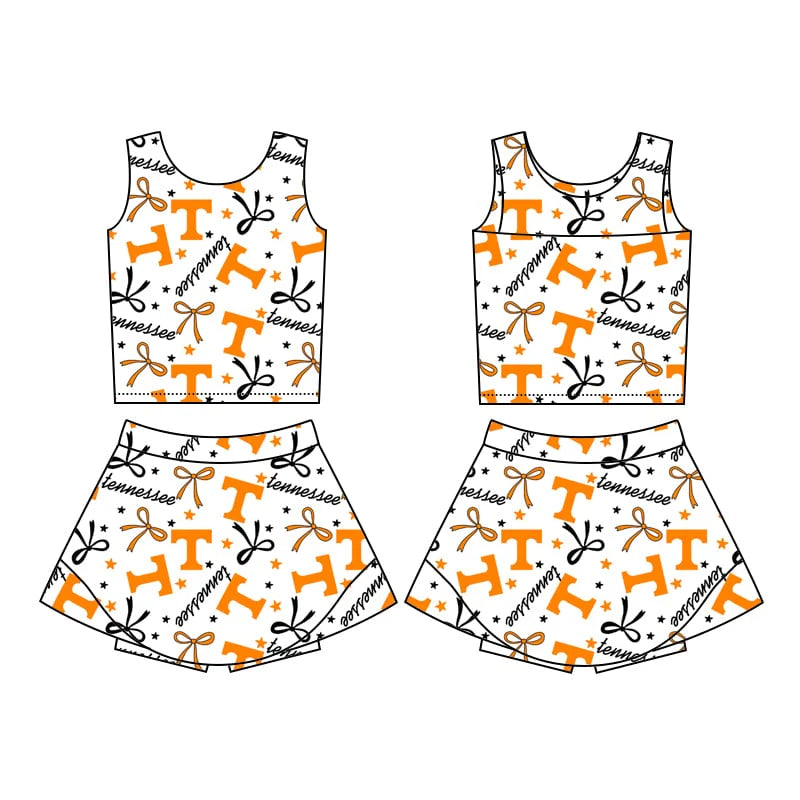 (Custom Design Preorder MOQ 5) Team's Tennessee Bows Print Girls Summer Skirts Shorts Clothes Set