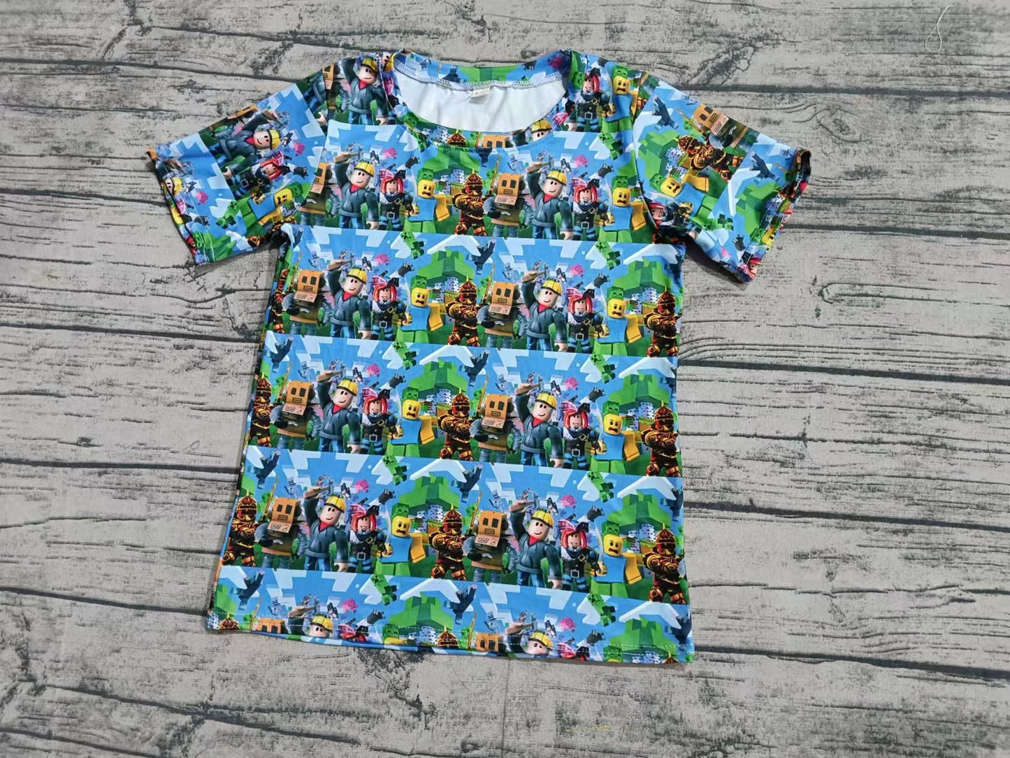 (Custom Design Preorder MOQ 5)  Cartoon Games My World Print Boys Summer Tops