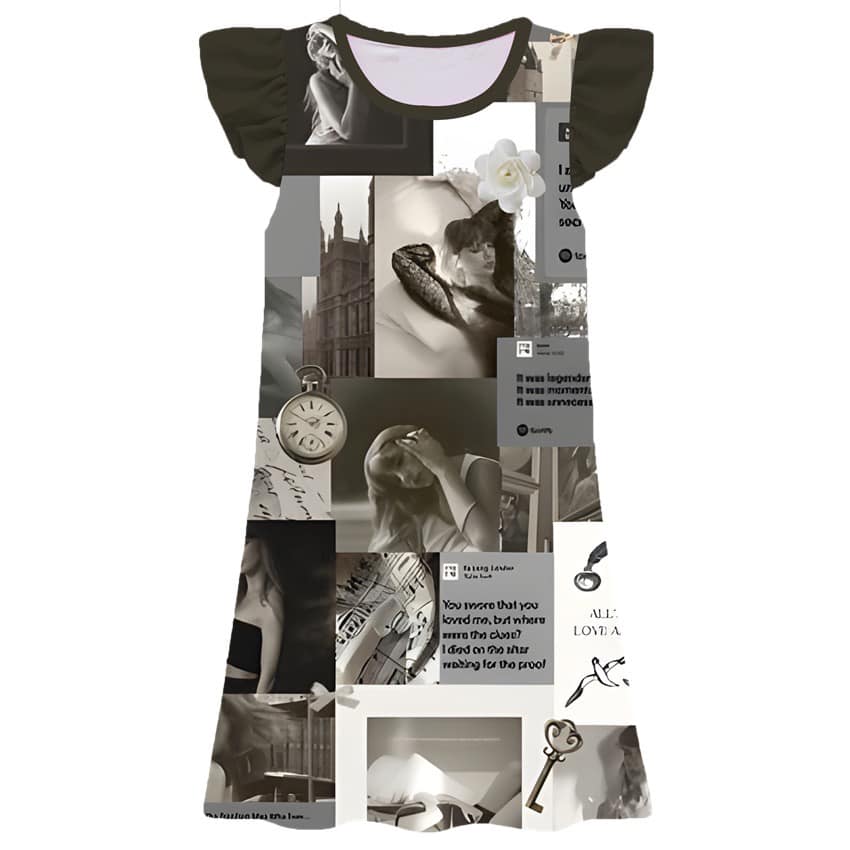 11.22(Custom Design Preorder MOQ 5) Singer Swiftie Black Print Girls Flutter Sleeve Knee Length Dress