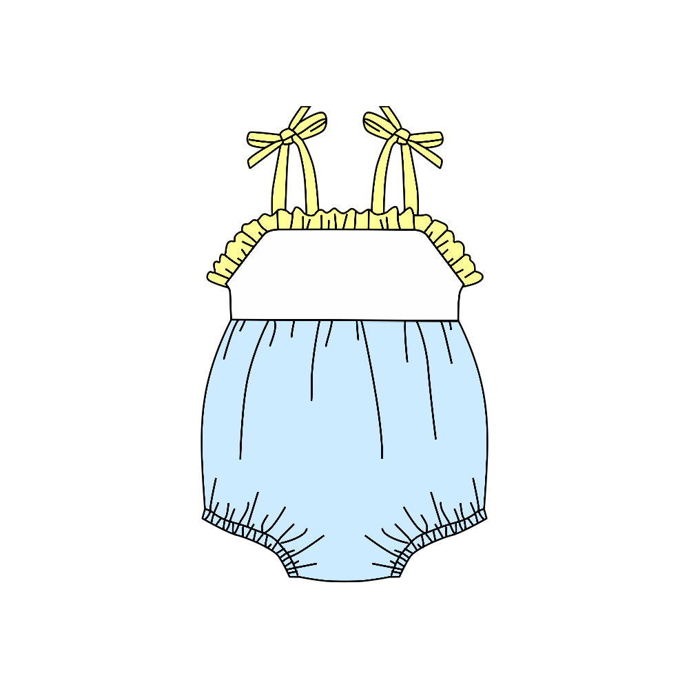 (Custom Design Preorder MOQ 5)  Blue Color Baby Girls Summer Strap Romper