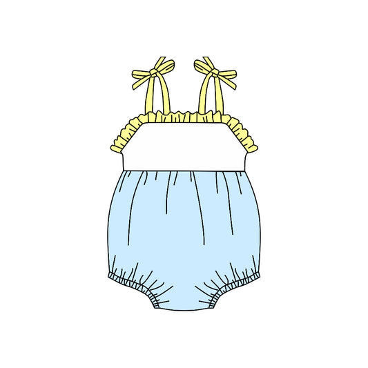 (Custom Design Preorder MOQ 5)  Blue Color Baby Girls Summer Strap Romper