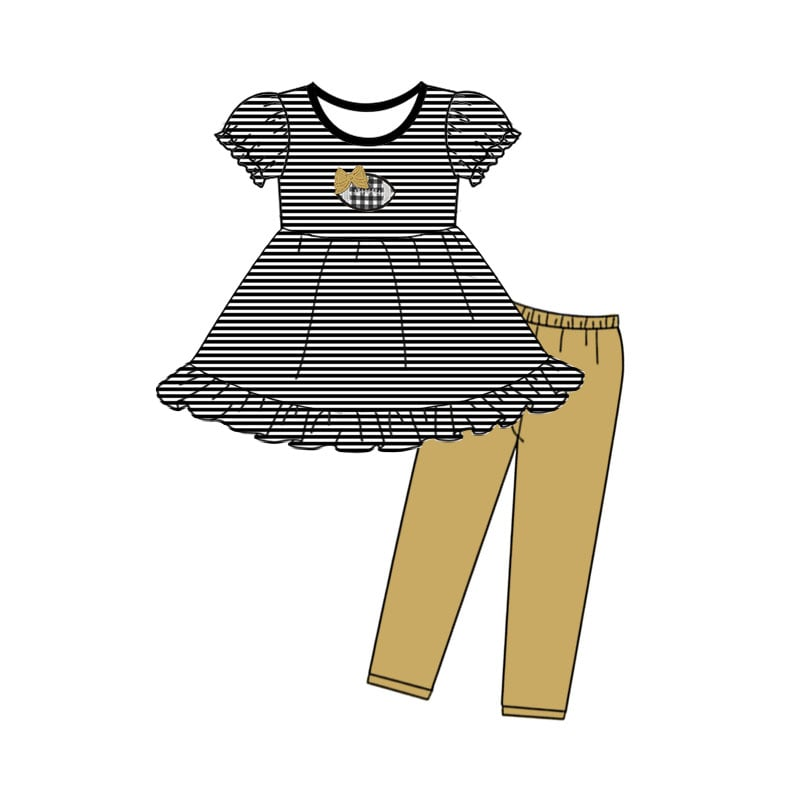 (Custom Design Preorder MOQ 5) Football Stripes Tunic Top Legging Pants Girls Clothes Set