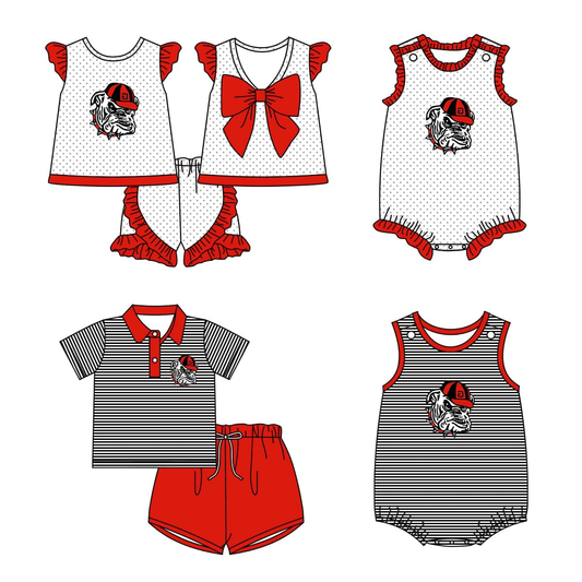 (Custom Design Preorder MOQ 5 Each Design) Team's Georgia Bulldogs Print Kids Summer Matching Clothes Sibling Wear