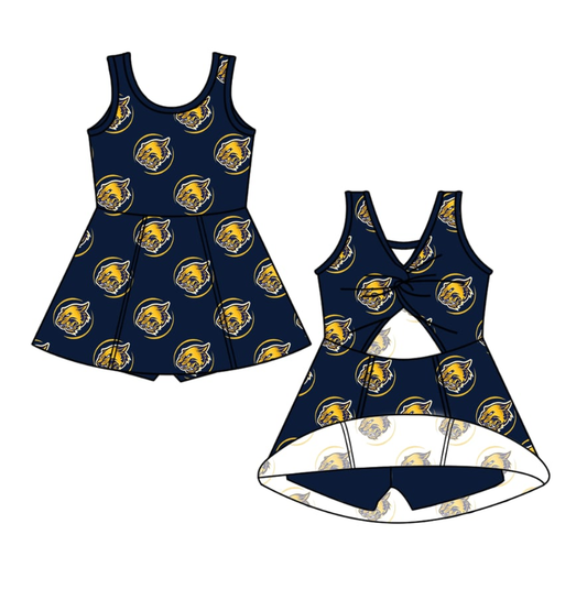 (Custom Design Preorder MOQ 5 ) Team's Wildcat Black Print Shorts Skirts Girls Summer Yoga Dress