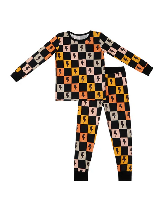 (Custom Design Preorder MOQ 5) Flash Plaid Print Boys Fall Pajamas Clothes Set