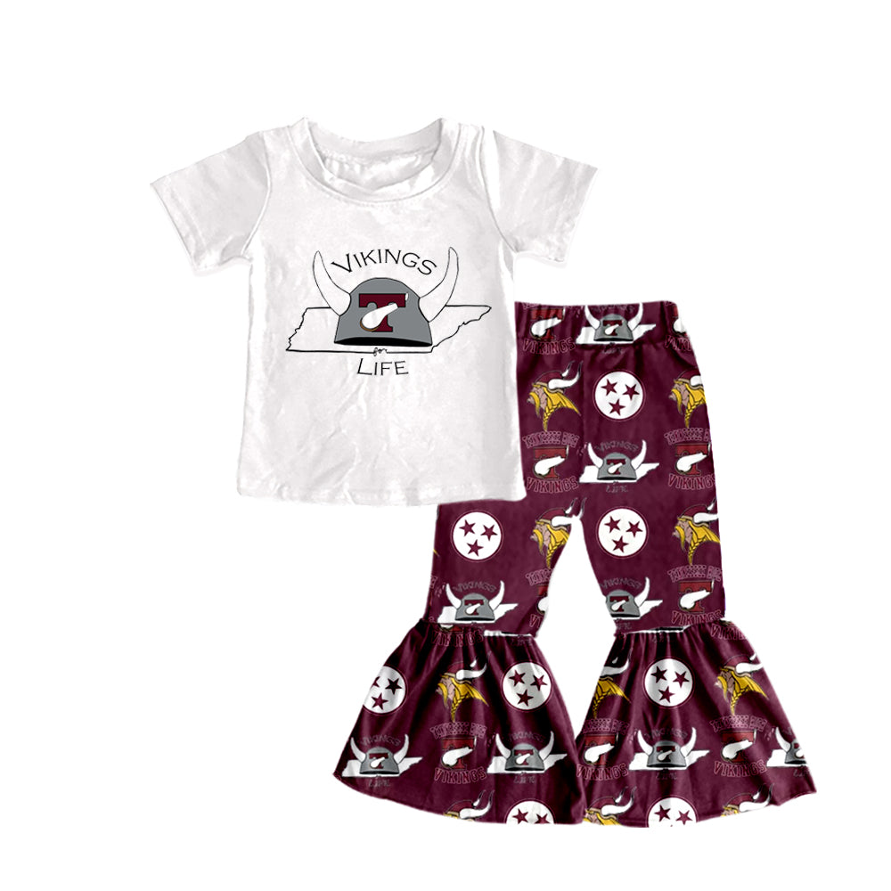 (Custom Design Preorder MOQ 5) Team's VIKINGS White Top Bell Pants Girls Clothes Set