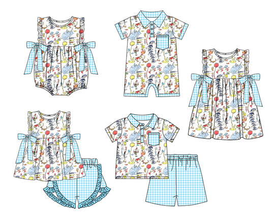 11.29(Custom Design Preorder MOQ 5 Each Design) Dr.Reading Plaid Print Kids Summer Matching Clothes Sibling Wear