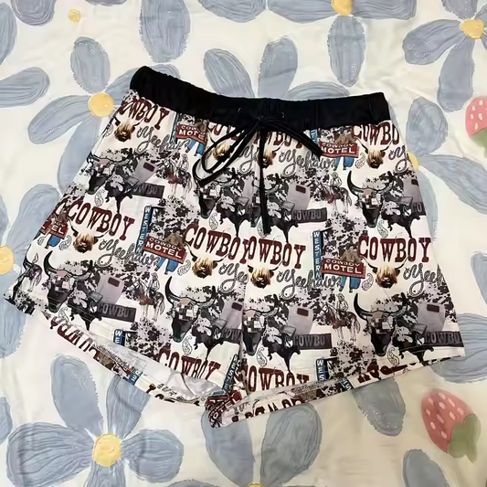 (Custom Design Preorder MOQ 5) Cowboy Western Print Kids Summer Bottom Shorts
