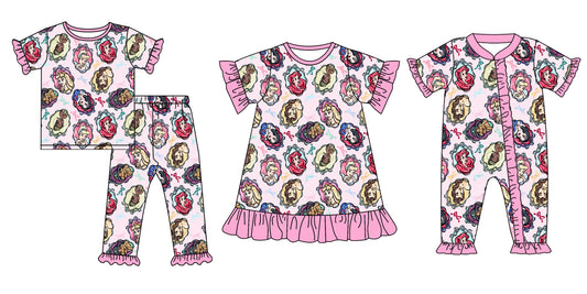 11.20(Custom Design Preorder MOQ 5 Each Design) Cartoon Princess Bows Print Girls Matching Clothes Sisters Wear