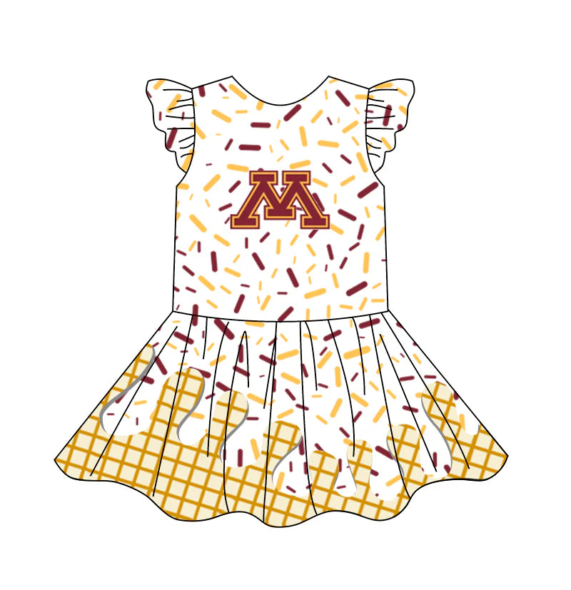 (Custom Design Preorder MOQ 5) Team's M Sprinkles Print Girls Summer Knee Length Dress