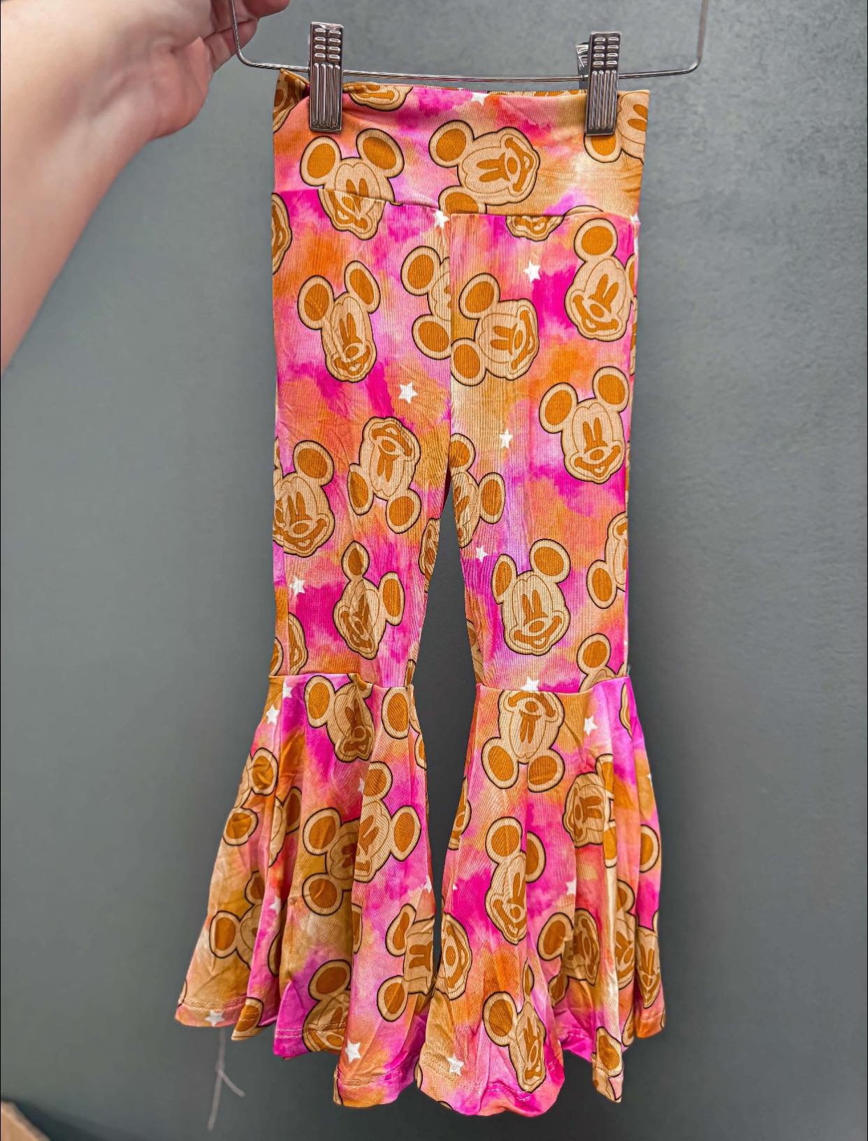 (Custom Design Preorder MOQ 5) Cartoon Mouse Tie-dye Print Girls Bell Bottom Pants