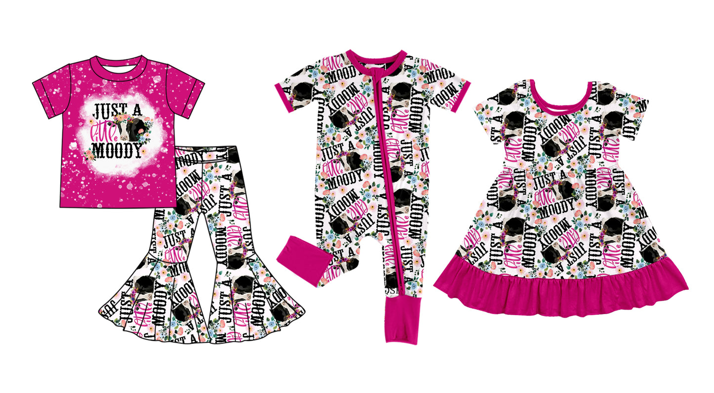 12.5(Custom Design Preorder MOQ 5 Each Design) Heifer MOODY Flowers Print Girls Matching Clothes Sisters Wear