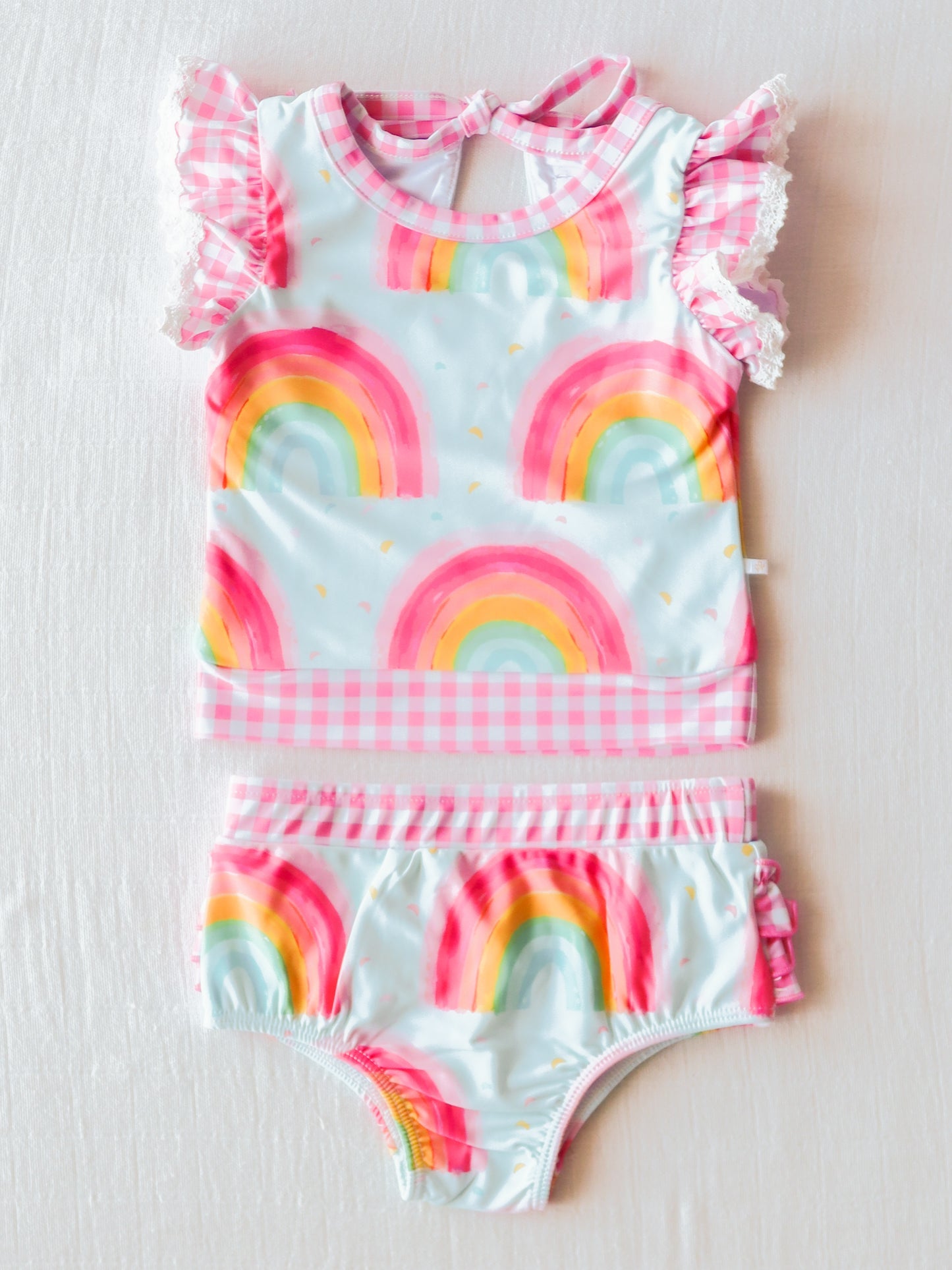 (Custom Design Preorder MOQ 5)  Rainbow Print Girls 2 Pieces Swimsuits